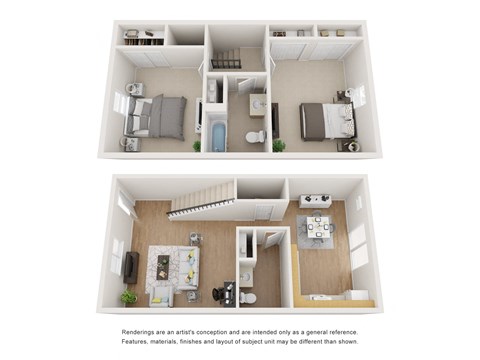 Floor plan for 2 beds, 2 baths, 1020 sqft